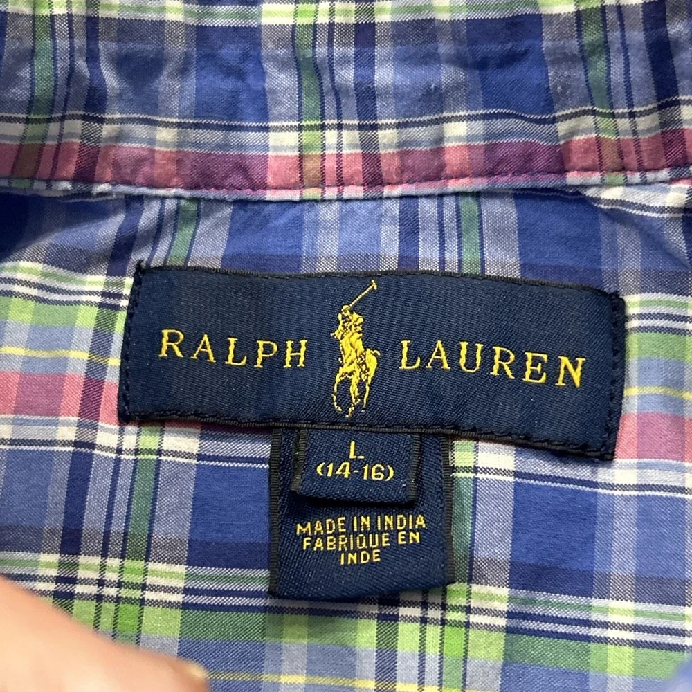Boys RALPH LAUREN Button Front L/S Shirts Casual Large 14-16 Made India Lot Of 2